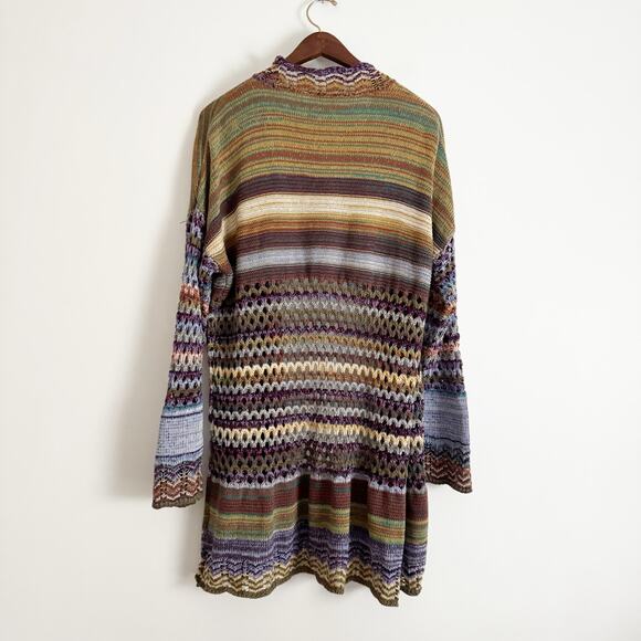 SOFT SURROUNDINGS Albi Crochet Open Knit Rainbow Cardigan Sweater Large L - Picture 6 of 9